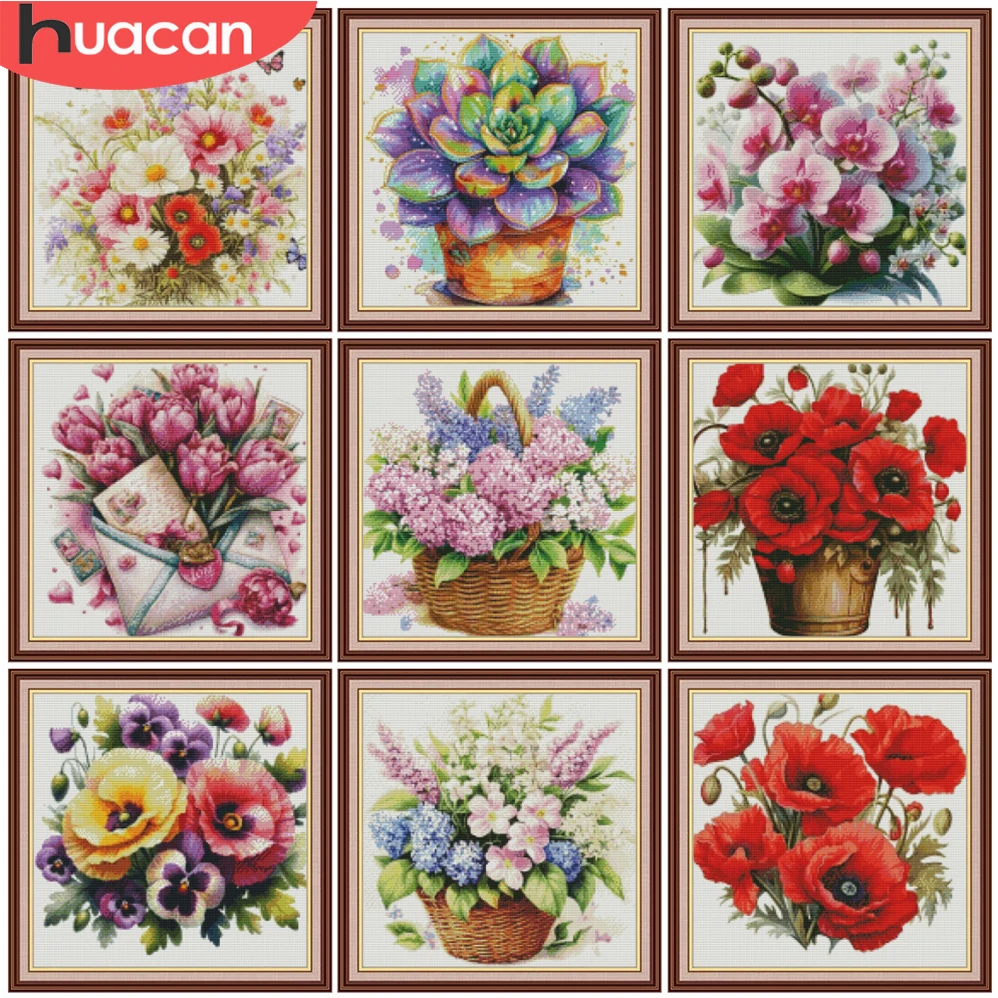 

Наборы для вышивания крестиком HUACAN: Цветы, розы, маки. Наборы для рукоделия, декор для дома, 11CT. Картина на холсте для вышивания своими руками.