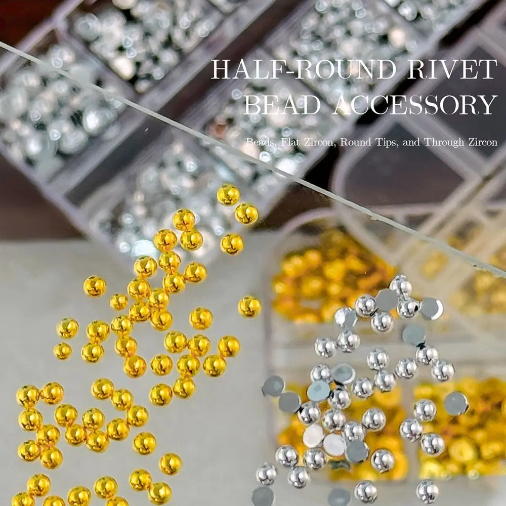 Gold Silver 3D Half Round Pearls Nail Charms Flatback Mixed-Sizes Nail Ornaments Caviar Beads Nail Art Decoration 5