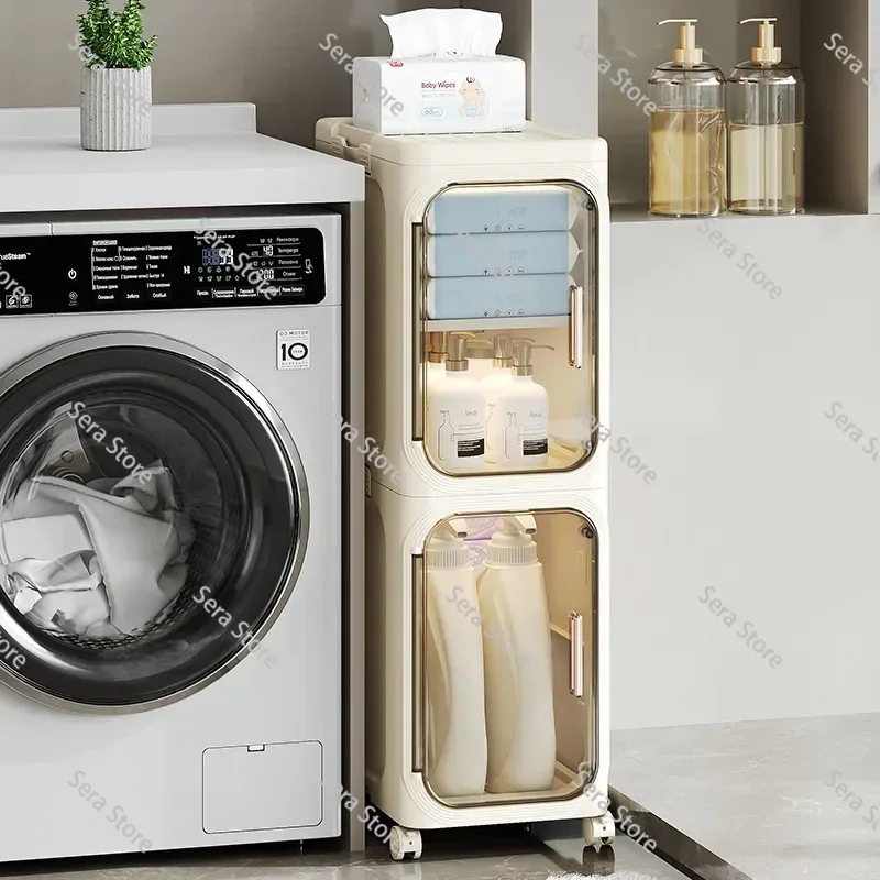 Household Bathroom Narrow Seam Storage Cabinet, Multifunctional Foldable with Wheels, Dust-proof and Crevice Storage Cabinet
