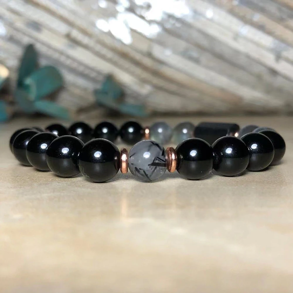 Ruberthen New Design 8 MM Labradorite Tourmalated Quartz Black Tourmaline Bracelet Protection Against Negativity