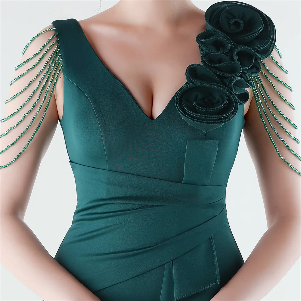 DEERVEADO Vestidos de noite sereia com decote em V e miçangas Vestido formal elegante feminino para ocasiões especiais Vestidos maxi de festa de baile