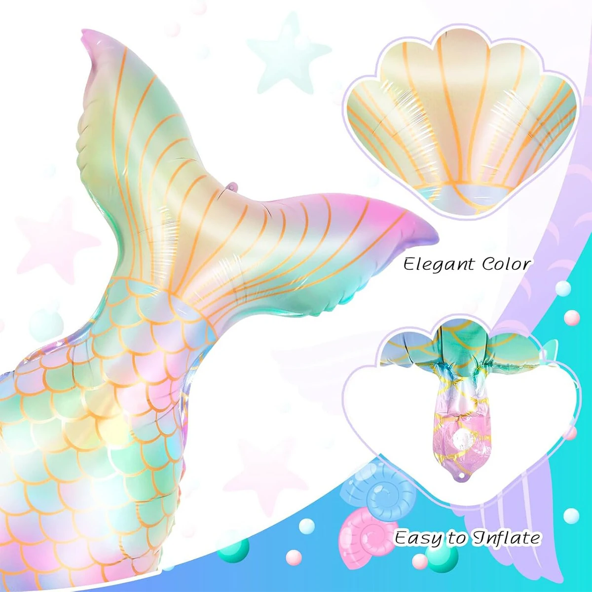 6pcs mermaid tail birthday balloon set, perfect for birthday party decorations, mermaid-themed party view 6
