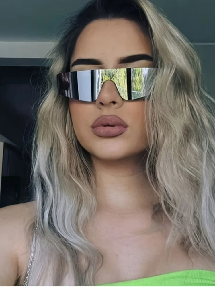 Lunettes décoratives sans cadre pour femmes, 1 pièce, mode futur polygone géométrique Cyberpunk Street Style