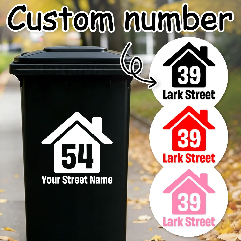 1/3PCS Customizable Wheelie Bin Stickers Wateroof Personalized House Number & Street Name Decals Waterproof Address Sign