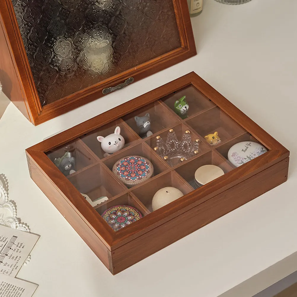 

Vintage Wooden Jewelry Organizer Flip Lid Clear Window Multifunctional Storage Box for Rings Earrings Watches Trinkets Portable