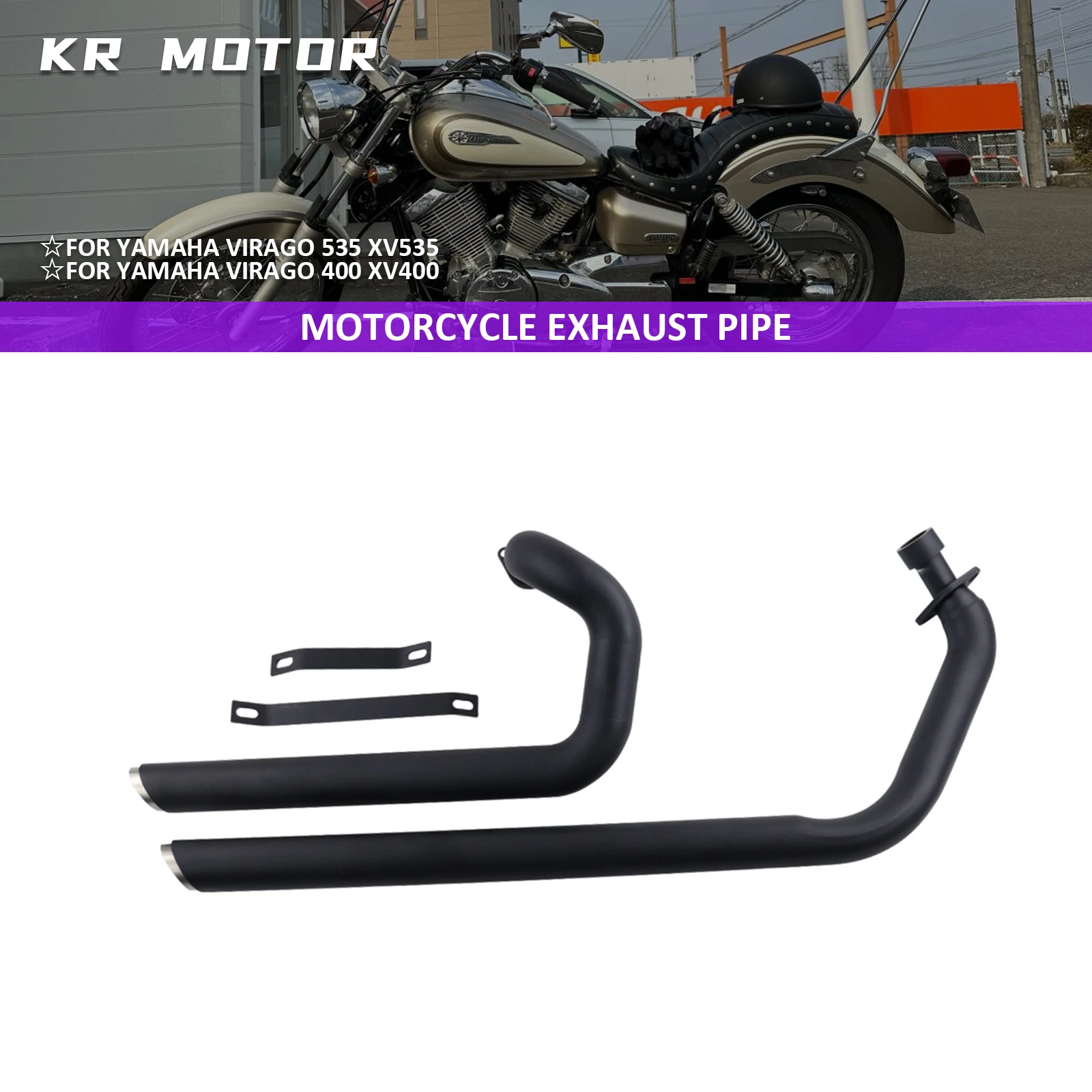 Fit For Yamaha Virago 535 XV 400 XV535 XV400 XV535/400 1984-2004 Motorcycle Dual Exhaust Full System Muffler Double Muffler Pipe