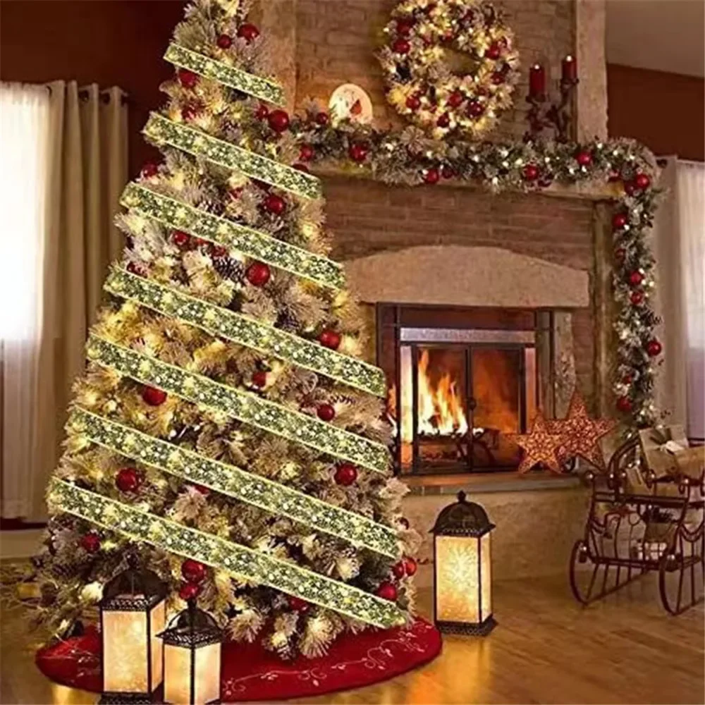 2027 LED Ribbon Decoration Lights 2-10m Christmas Tree Decoration Ornaments Lace Bows String Lights Navidad Home Decors New Year