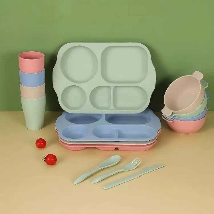 24/2Pcs Food Grade Plastic Tableware Set Plate Bowl Cup Fork Spoon Anti Drop Portable Reusable Home Camping Dorm Easy Clean