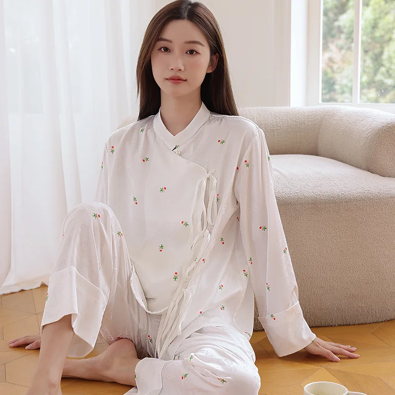 

White Pajamas Set Women Long Sleeve 2Pcs Pyjamas Suit Femme Silky Satin Nightsuits Homewear Spring Summer Sleepwear Loungewear