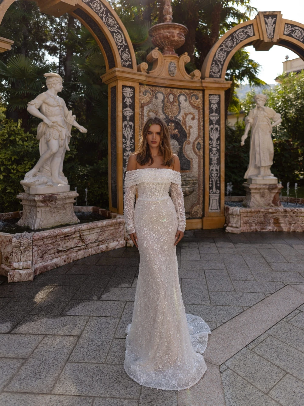 Robe de mariée longue à paillettes, avec traîne détachable et perles, élégante, épaules dénudées, robes de sirène personnalisées pour mariée, 2026