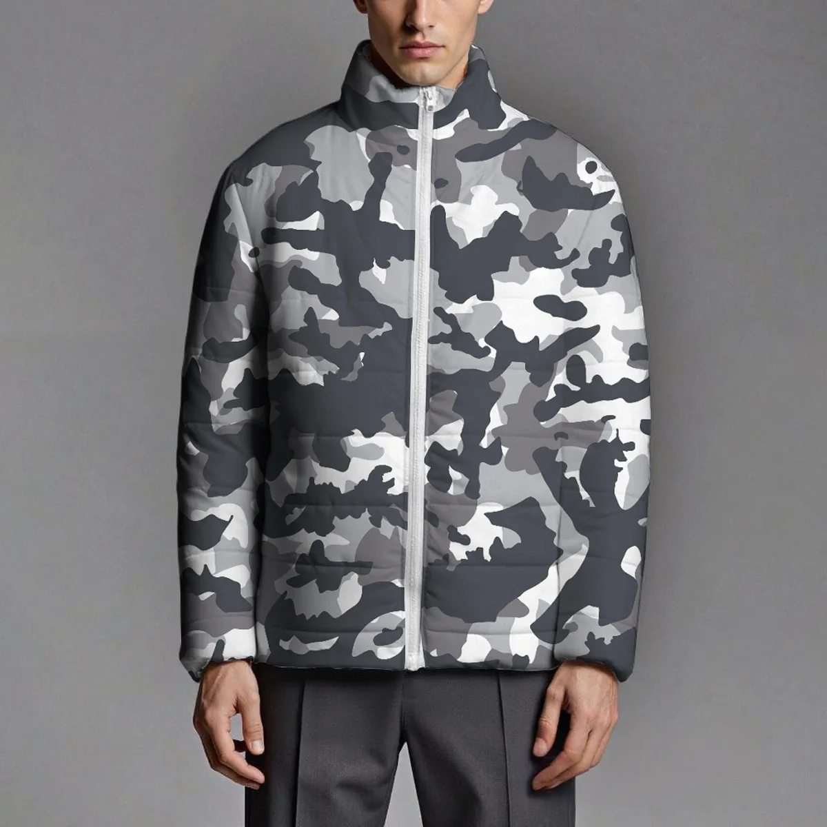 رجل أسفل سترة الشتاء أزياء الرسم المطبوعة الوقوف طوق الذكور ملابس خارجية رشاقته الدافئة سحاب أكمام طويلة فضفاضة معطف الرجال عارضة #1