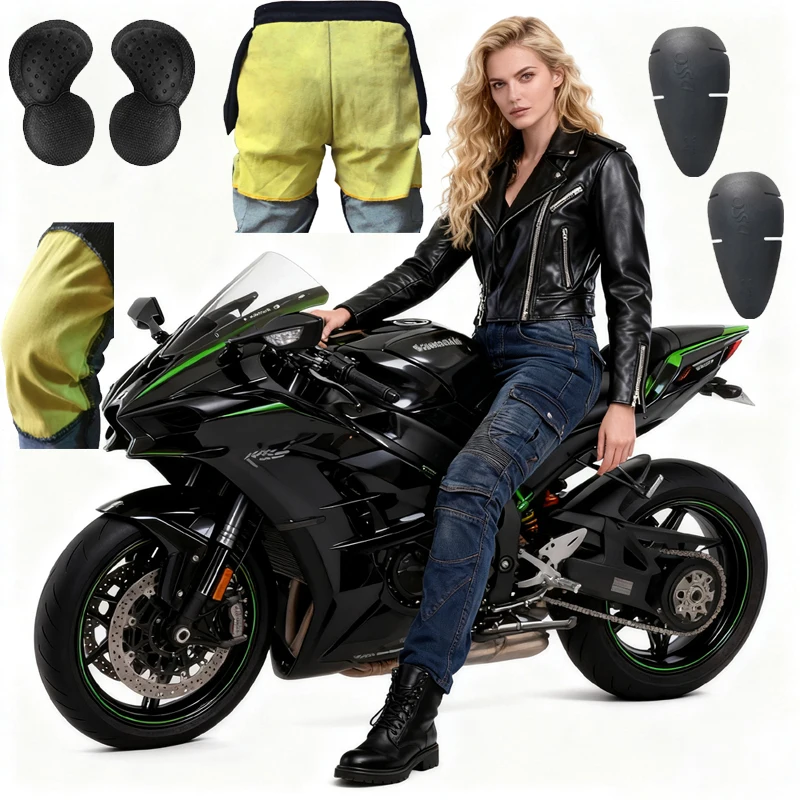 

Aramid Motorcycle Pants Women Spring Autumn Protective Riding Jeans Motocross Abrasion Resistant Racing Gear