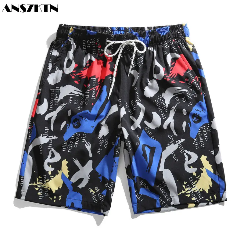 ANSZKTN Mens Shorts Men Summer Swimwear Snack Board Surf MTB Beach Shorts Hombre Sauna Print Swim Shorts For Men