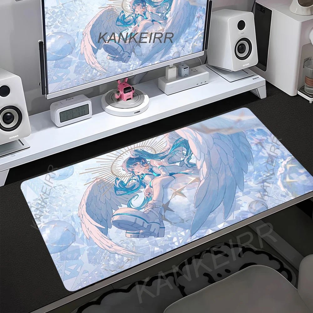 

Коврик для мыши XXL Hatsune Miku с HD-печатью, для геймеров, с фиксированными краями, нескользящий, 90x40 см, для клавиатуры и ПК