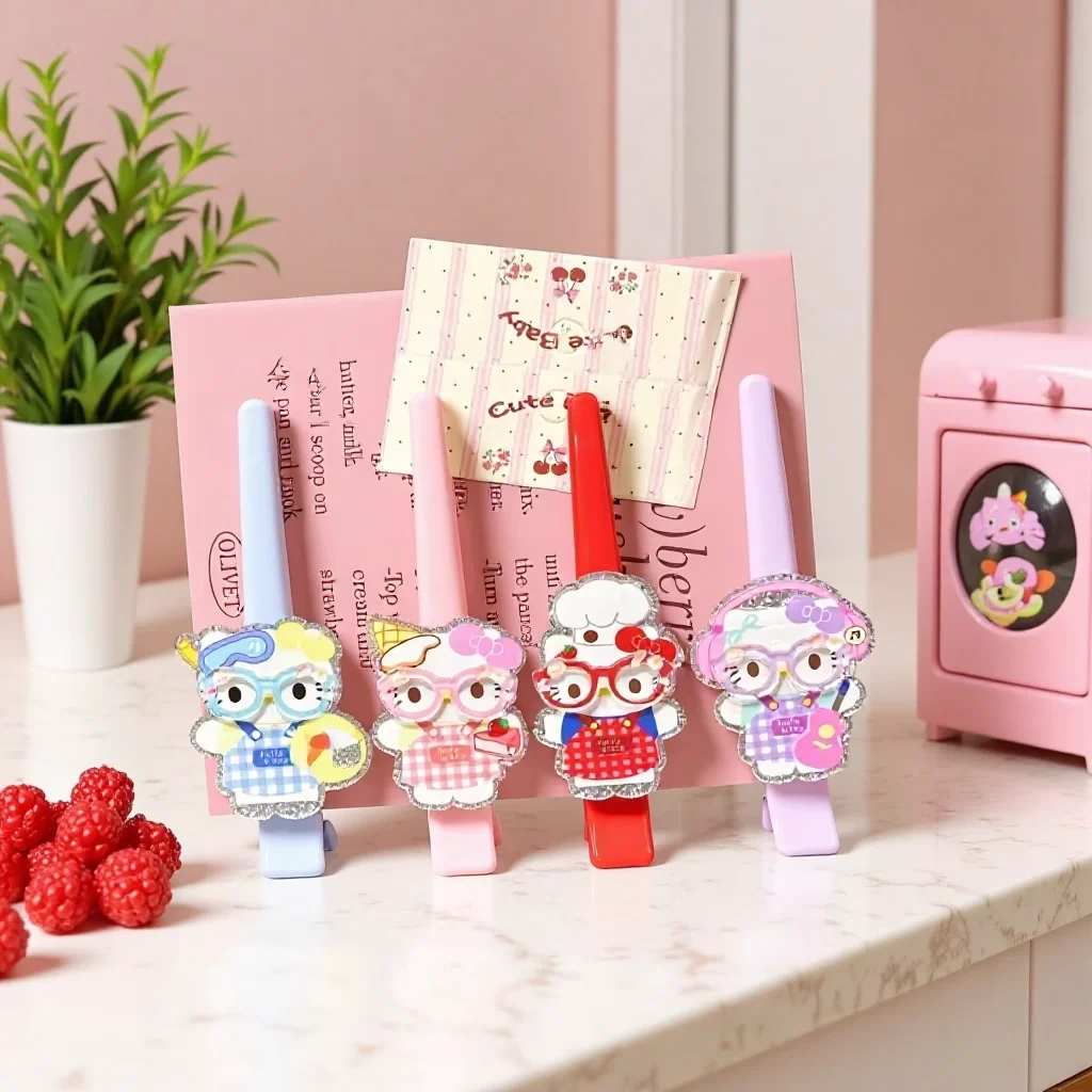 

Заколка для волос с рисунком Sanrio «Hello Kitty», милое сердце, модная универсальная декоративная заколка для волос с челкой, подарок для девочек, аниме, периферийные устройства, заколка для волос