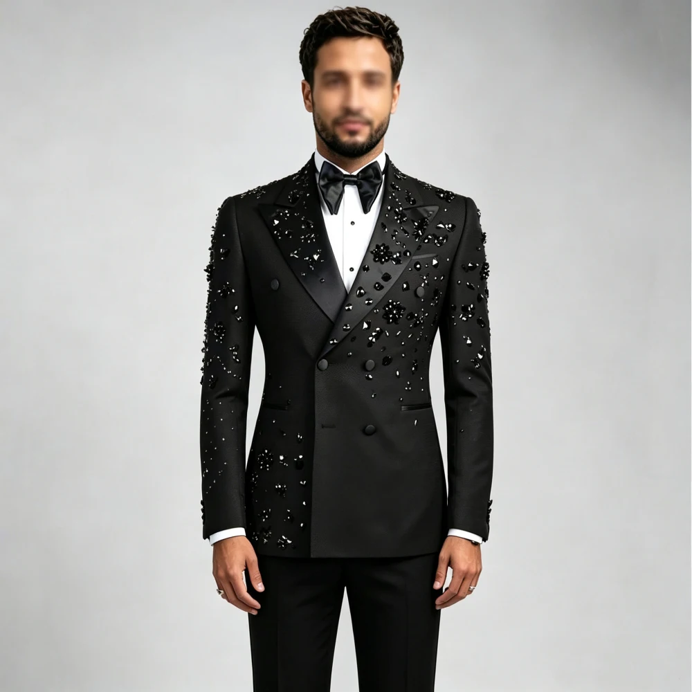 Olibexley Elegant Diamond Men Suit 2 Piece Groom Tuxedos Wedding Male Prom Blazers Slimmen's Suits and Separates Customized S65