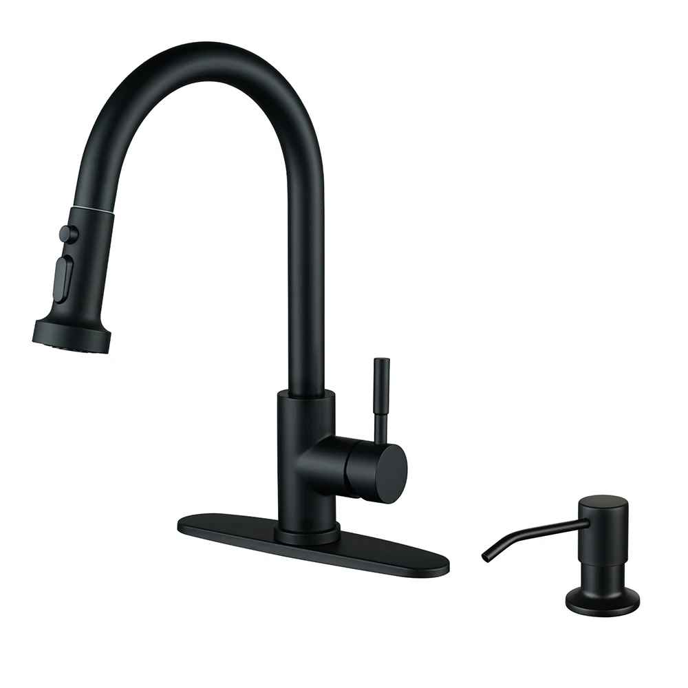 

Black Kitchen Faucet with Soap Dispenser, 3 Modes Pull Down Kitchen Faucet, Stainless Steel Sink Faucet Kitchen Faucet Mixer Tap