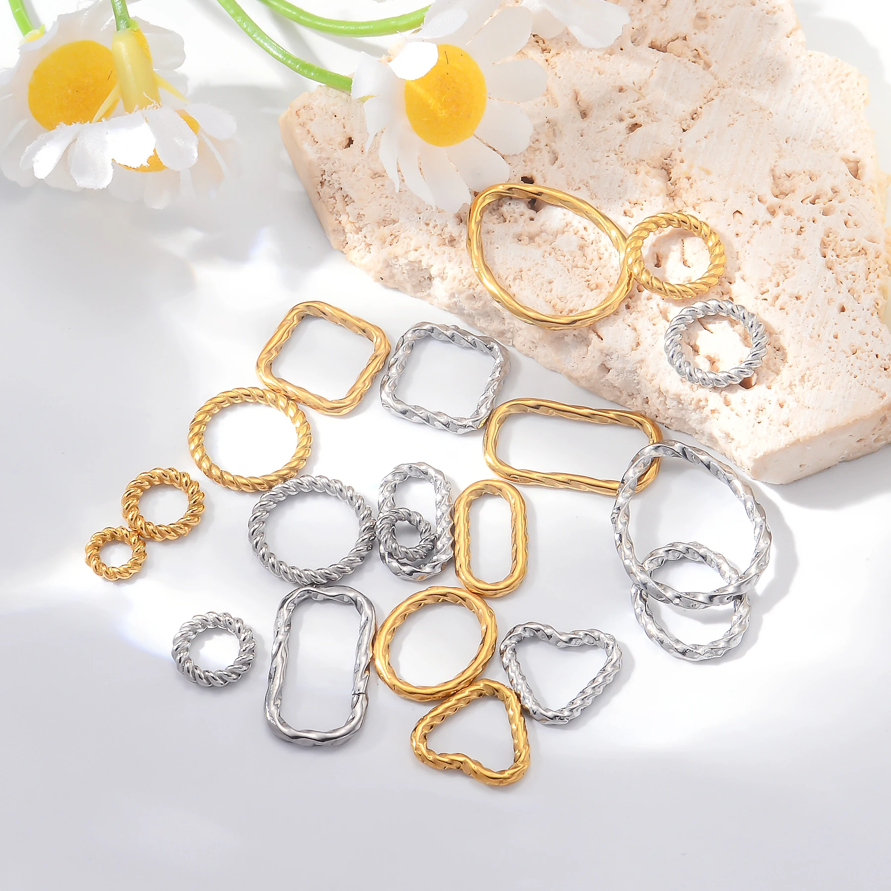 20pcs Stainless Steel Geometric Connector Round Oval Heart Bezel Charm Earrings Making Supplies Parts for Diy Jewelry Findings image 2