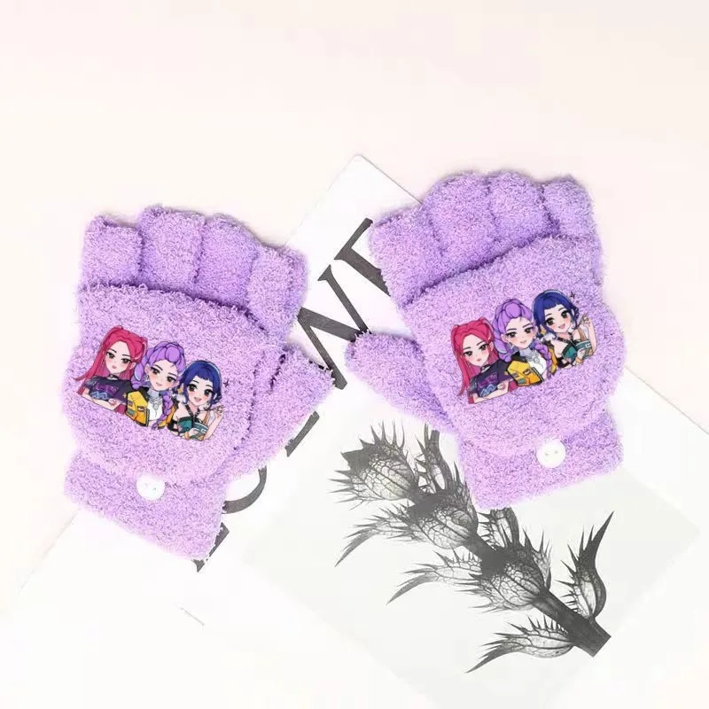 

K Pop Demon Hunter Girls Gloves Kawaii Printed Knitted Gloved Kids Winter Outdoor Warm Glove Children Birthday Christmas Gifts