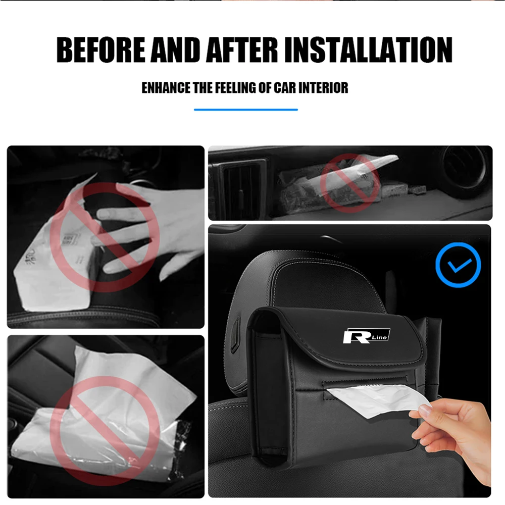 Car Tissue Box Sun Visor Seat Back Hanging Leather Storage Box Auto Accessories For Volkswagen R Line R32 Touareg Passat B6 B7