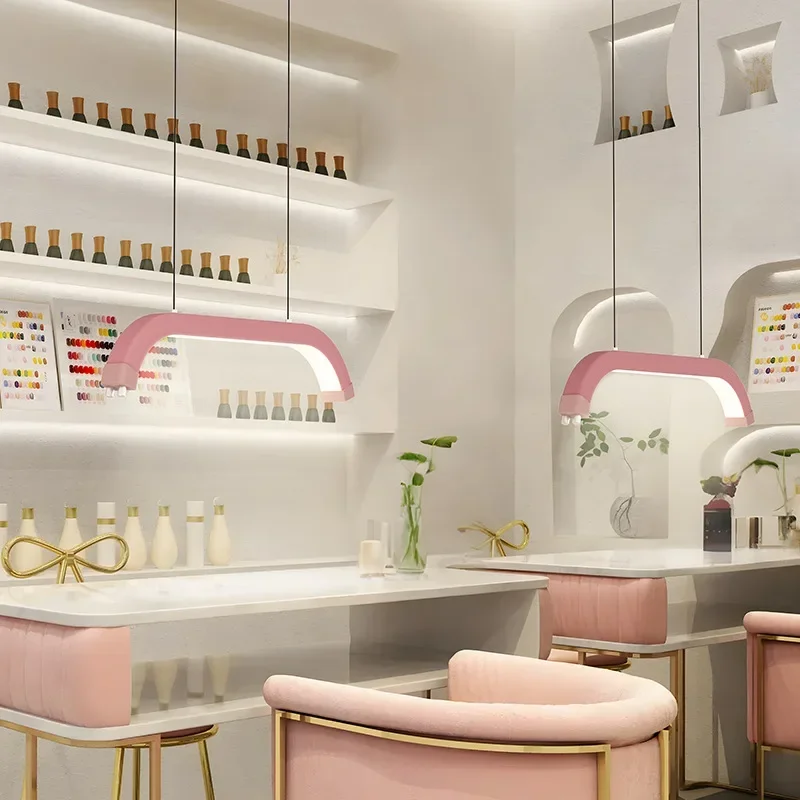 Neue LED 48 W Halbmond Lampe für Wimpern Nagel Schönheit Kronleuchter 3 Farbe Dimmen Einstellbare Anhänger Licht Halbmond hängen Lampe