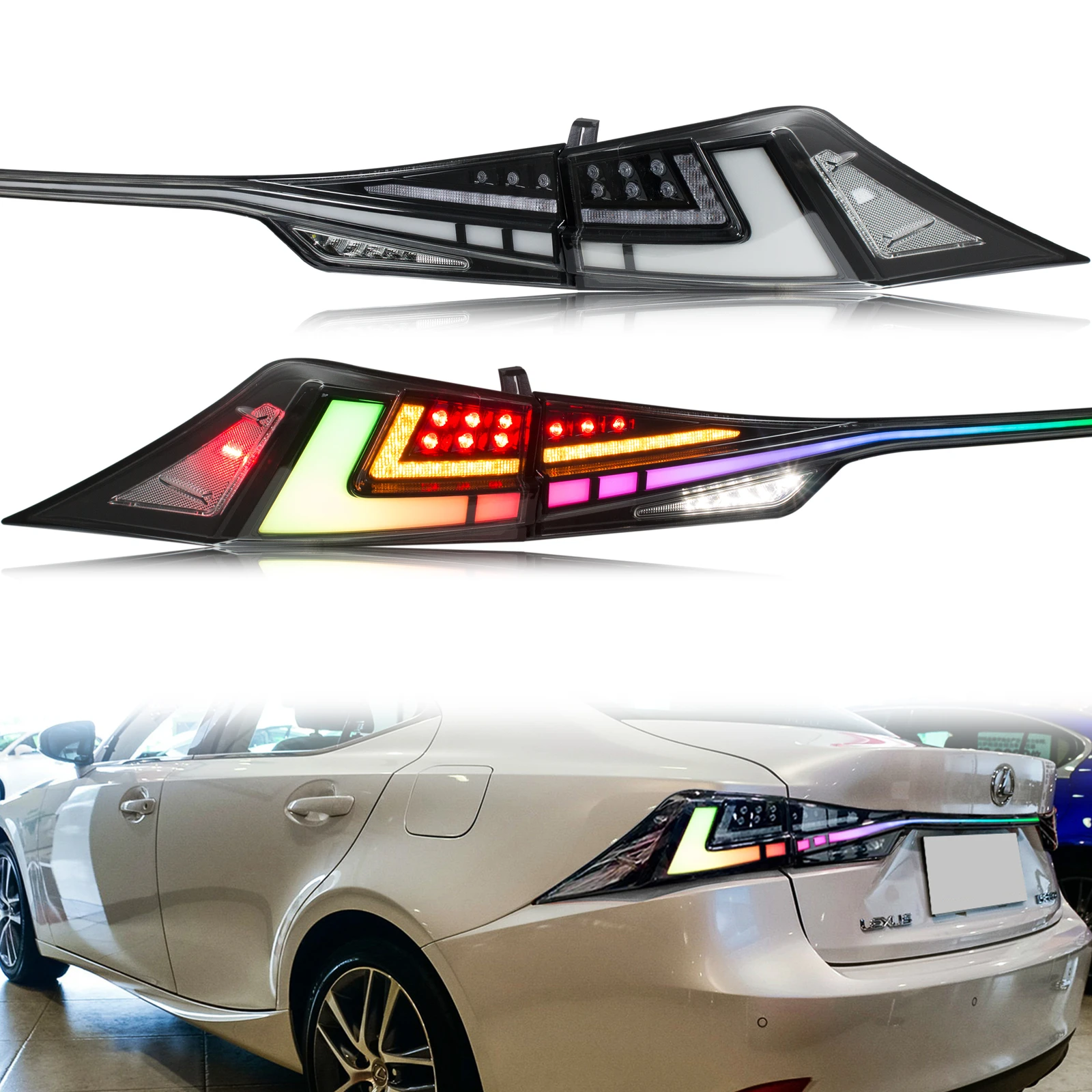 

LED RGB Tail Lights Assembly for Lexus IS250 IS350 IS300 IS200t ISF 2014-2020 3IS Color Change Clear Rear Lamps Assembly