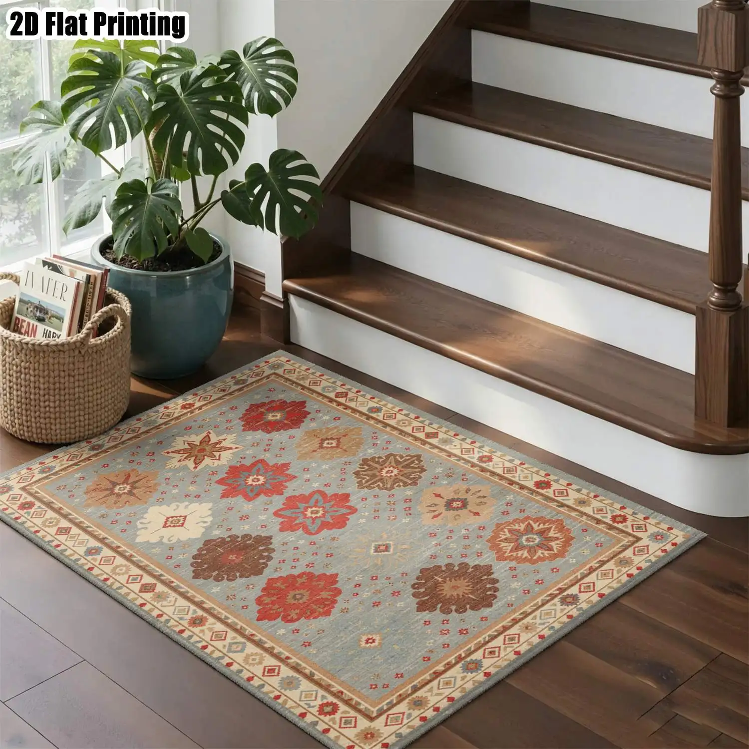 1Pc 2D Printed Morandi-Style Pink Rose Retro Carpet, Home Decor Machine-Washable Mat in Multiple Sizes for Entryway, Dining Room, Bedroom, Etc