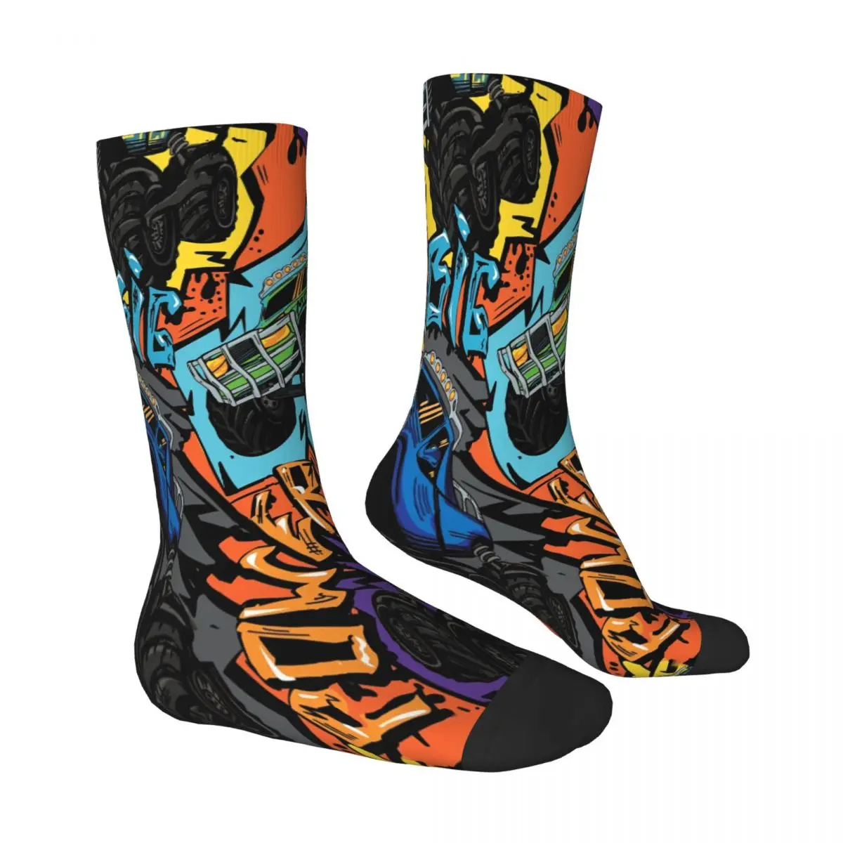 Chaussettes à motif de voiture Monster Truck pour hommes et femmes, graffiti craquelé, chaussettes imprimées, bas de printemps, forme grunge, art