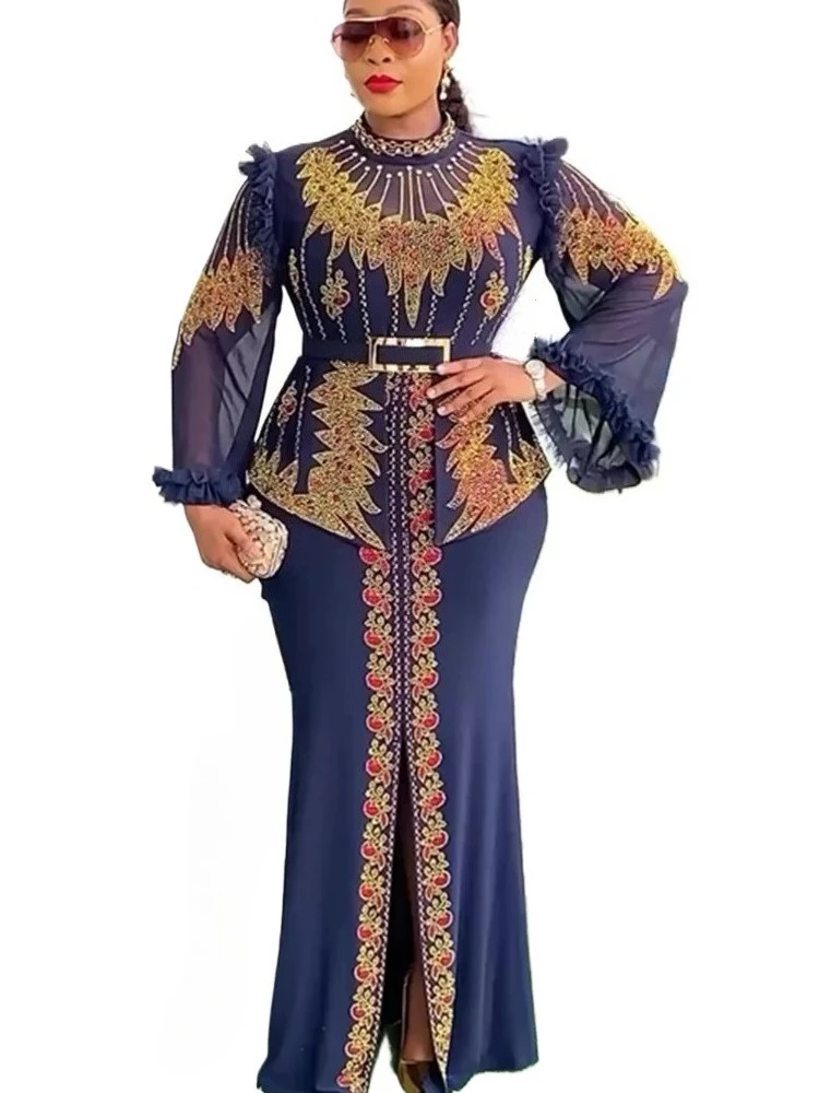 

Plus Size African Party Dresses for Women 2025 New Fashion Dashiki Ankara Wedding Evening Gown Elegant Turkey Muslim Maxi Dress