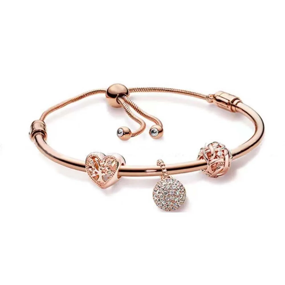 S925 Sterling Silver Charm Bracelet for Women, Fits Most Charm Bracelets DIY Beads 17-20cm Adjustable Handmade Jewelry Gift