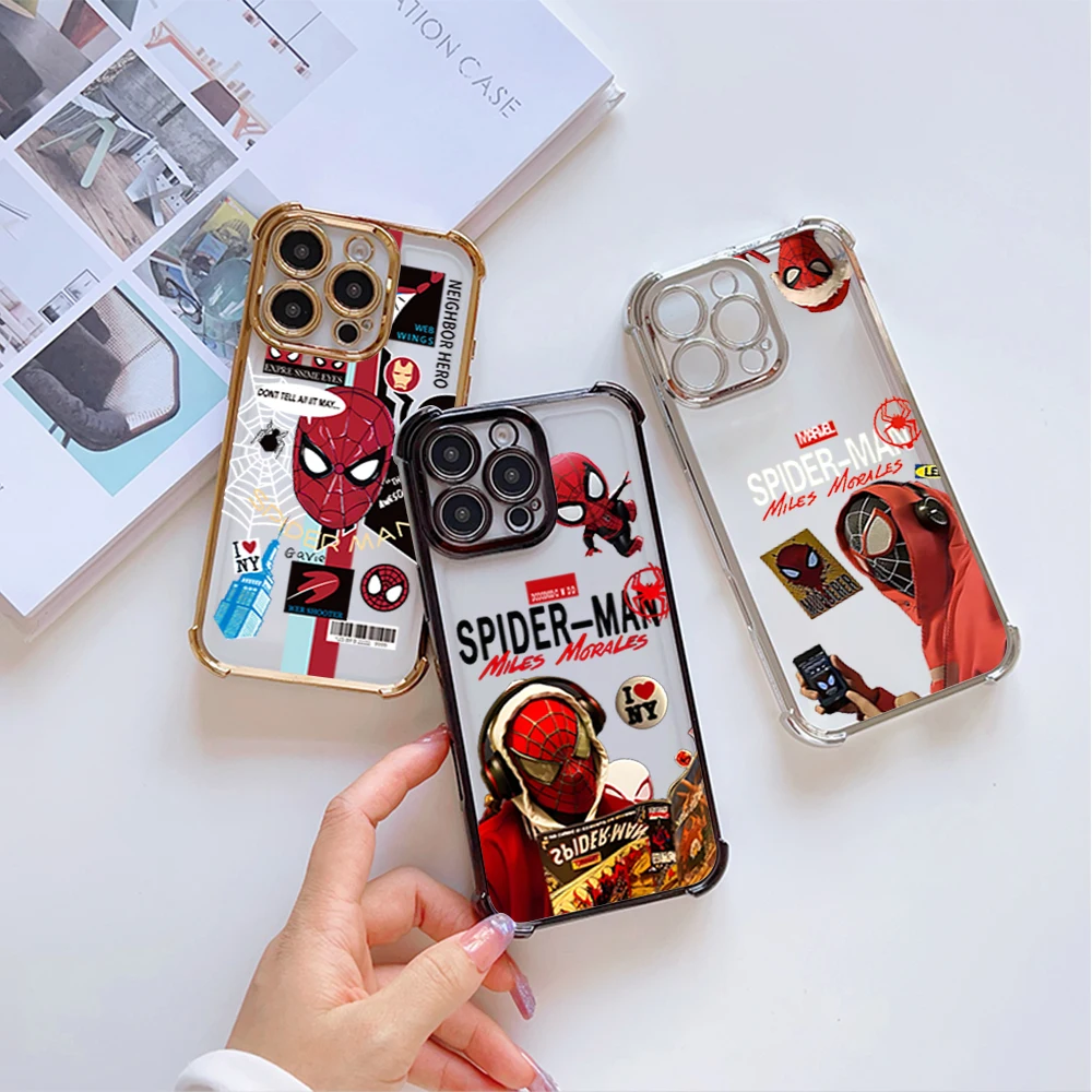 MINISO Classic S-Spider-Man Verse For Samsung S23 S24 S25 A54 A55 ULTRA PLUS FE Electroplate Four Corner Anti-drop Color Cover