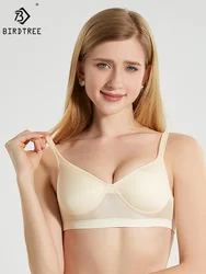 Birdtree 100%Real Mulberry Silk Bras Woman Everyday Wear 3/4 Cup Basic Wire Free Seemless Comfortable Simple Underwear P37214QM