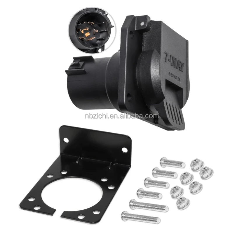 Dust Proof US 7-Way Trailer Socket with Mounting Bracket 7-Pin Connector for US Cars