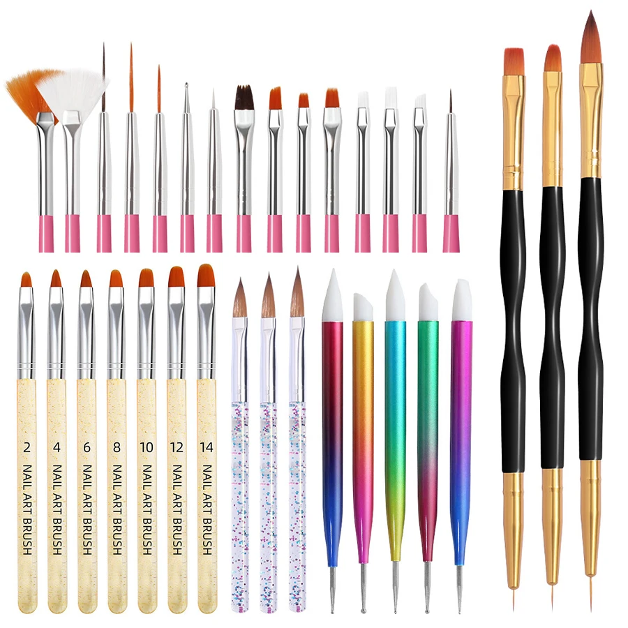 Nail Art Pinsel Set, Dual-Ended Dotting Pen Zeichnung Schnitzen Marmor Nagelstift Flat Liner für Acryl Gel Polish Maniküre – Detail 1
