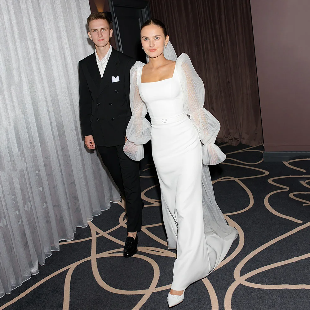 

Civil Wedding Dresses 2026 Square Neck Puff Sleeves Mermaid Bridal Dresses Dubai Formal Wedding Party Dresses Customized