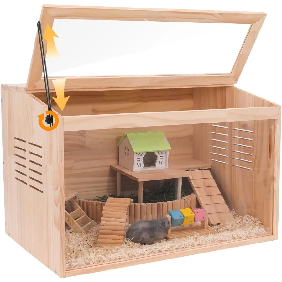 

Деревянная клетка для хомяка, 24 дюйма, Lx16 Wx16 H, шкаф для животных для карликовых сирийских хомяков, град, обитания хомяка с открывающейся верхней частью и большой A