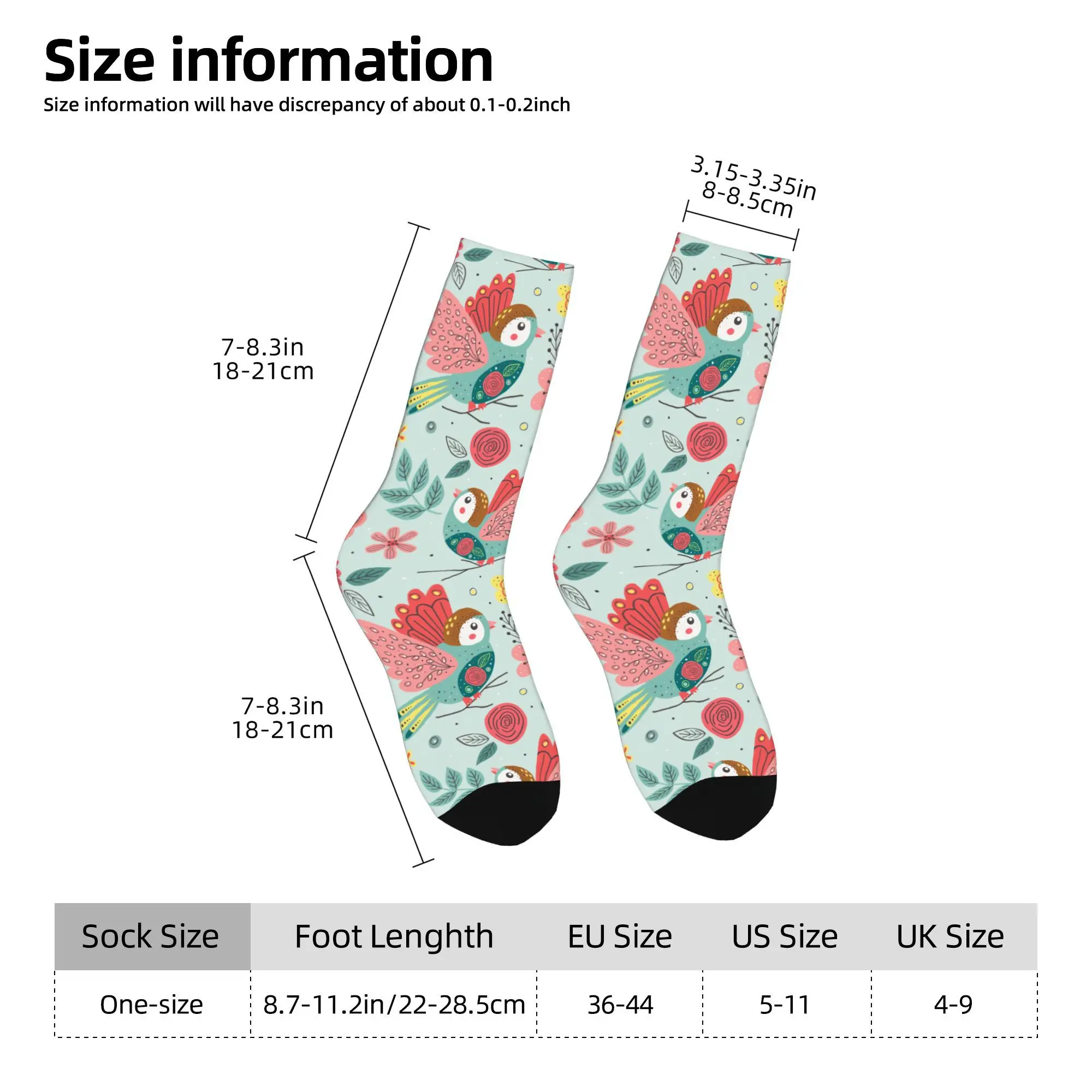 1pc Beautiful Spring Bird  Printed Men's Socks Novelty Hip Hop Harajuku Pattern Crew Sock Casual Gift