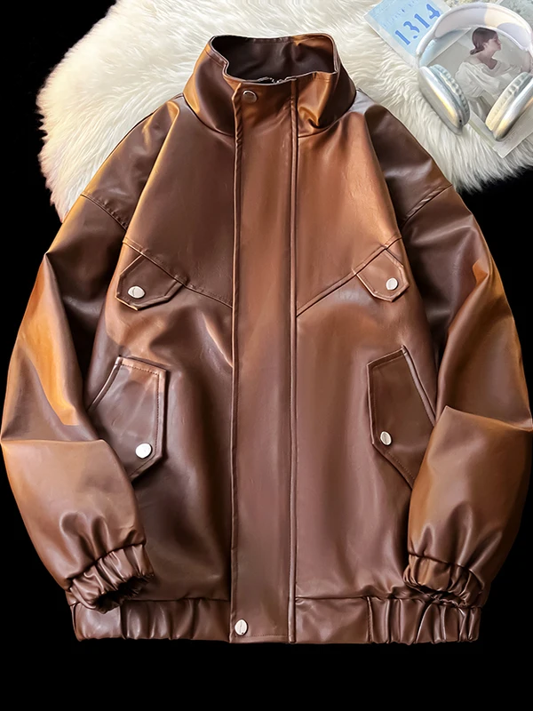 

Свободное мужское пальто из искусственной кожи, повседневное винтажное длинное пальто све, повседневная одежда, ветрозащитное пальто на пуговицах, украшенное застежкой-молнией