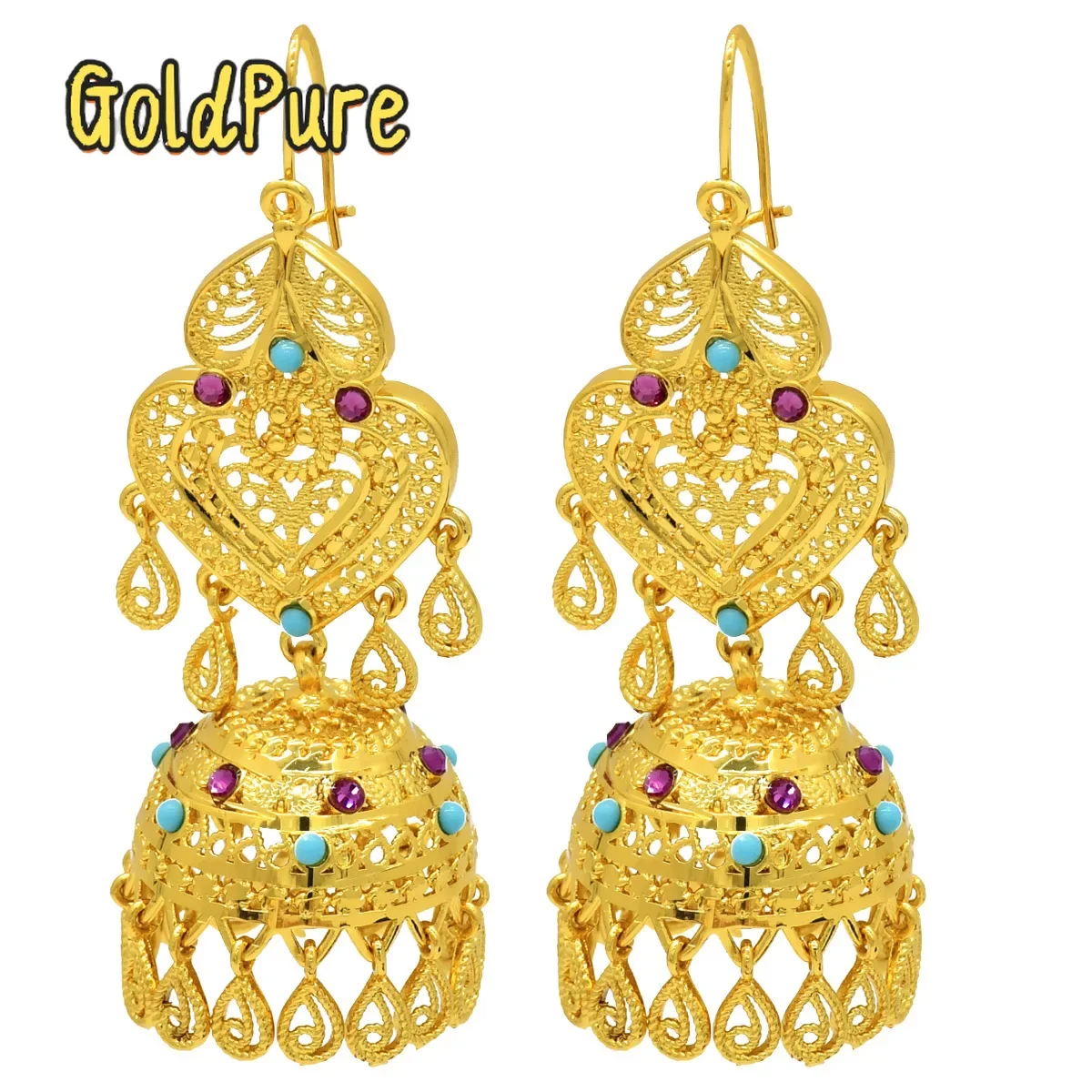 

Goldpure WOMEN's 9999 24K Real Gold New Earrings Ethnic Style Indian Bride Hanging Earrings Nigeria Wedding Gift