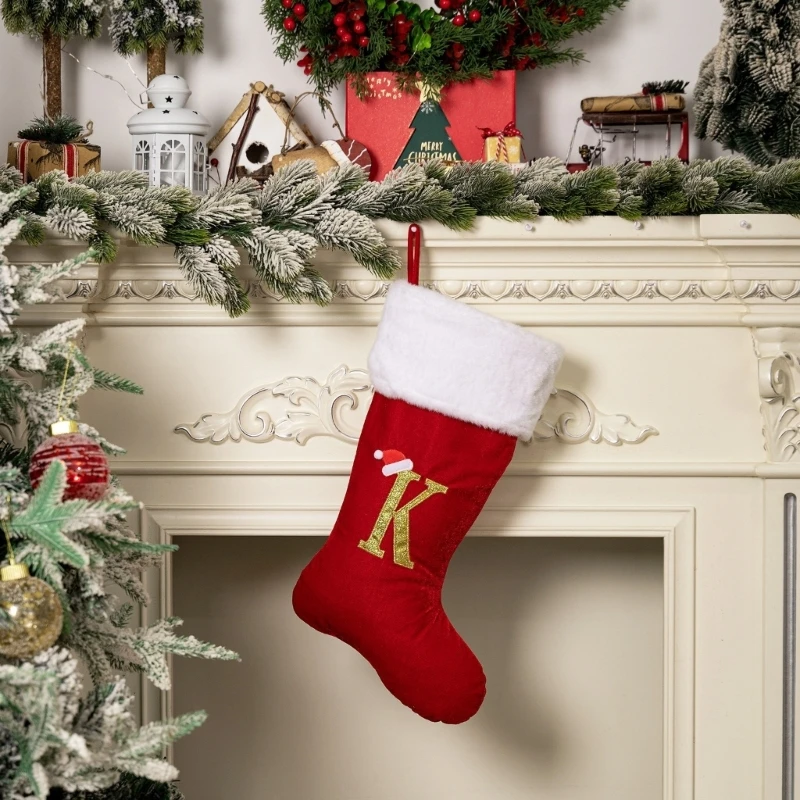 Set of 29 Velvets Christmas Socks Embroidered Alphabets Large Capacity Stocking Hanging Ornament for Family Celebration