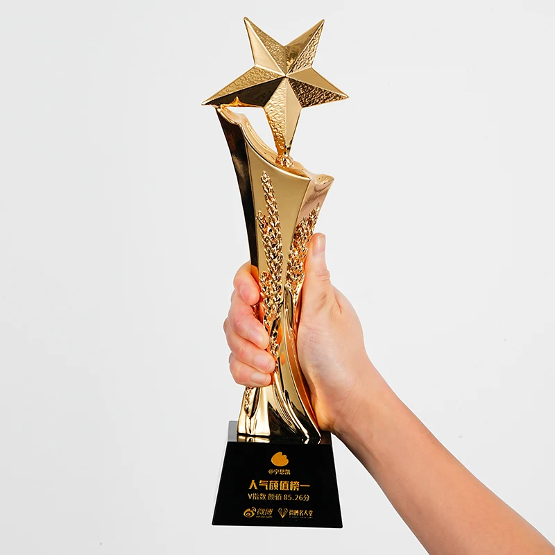 Trophée en résine cinq étoiles personnalisé, Souvenir de récompenses, réunion annuelle, personnel exceptionnel, compétition, décoration d'intérieur, Base en cristal, 1 pièce