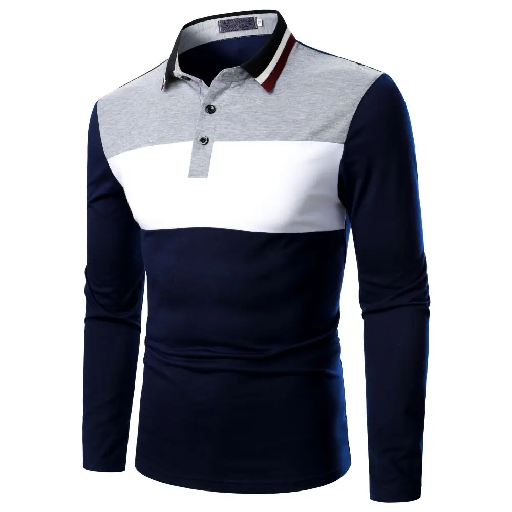 Men\'s Shirt Color Matching Button Long-Sleeved POLO Shirt For Men Daily Leisure Equestrian Sport Baseball Jersey Men POLO Shirt