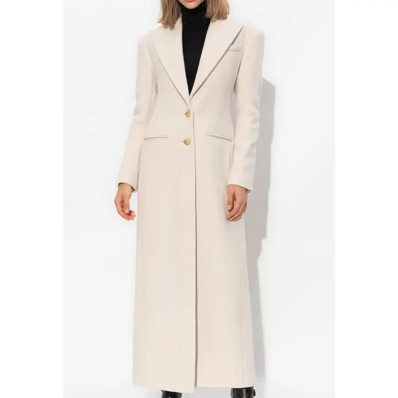 Fashion Slim Long Sleeve Single Breasted Trench coat Women Beige Wool Coat