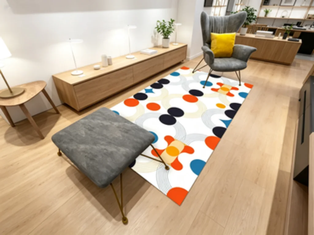 Pop Colorful Geometric Rug, Retro Polka Dot Art Carpet, Orange Gray Triangle Rug, Abstract Color Block Mat, Colorful Dot Rug.