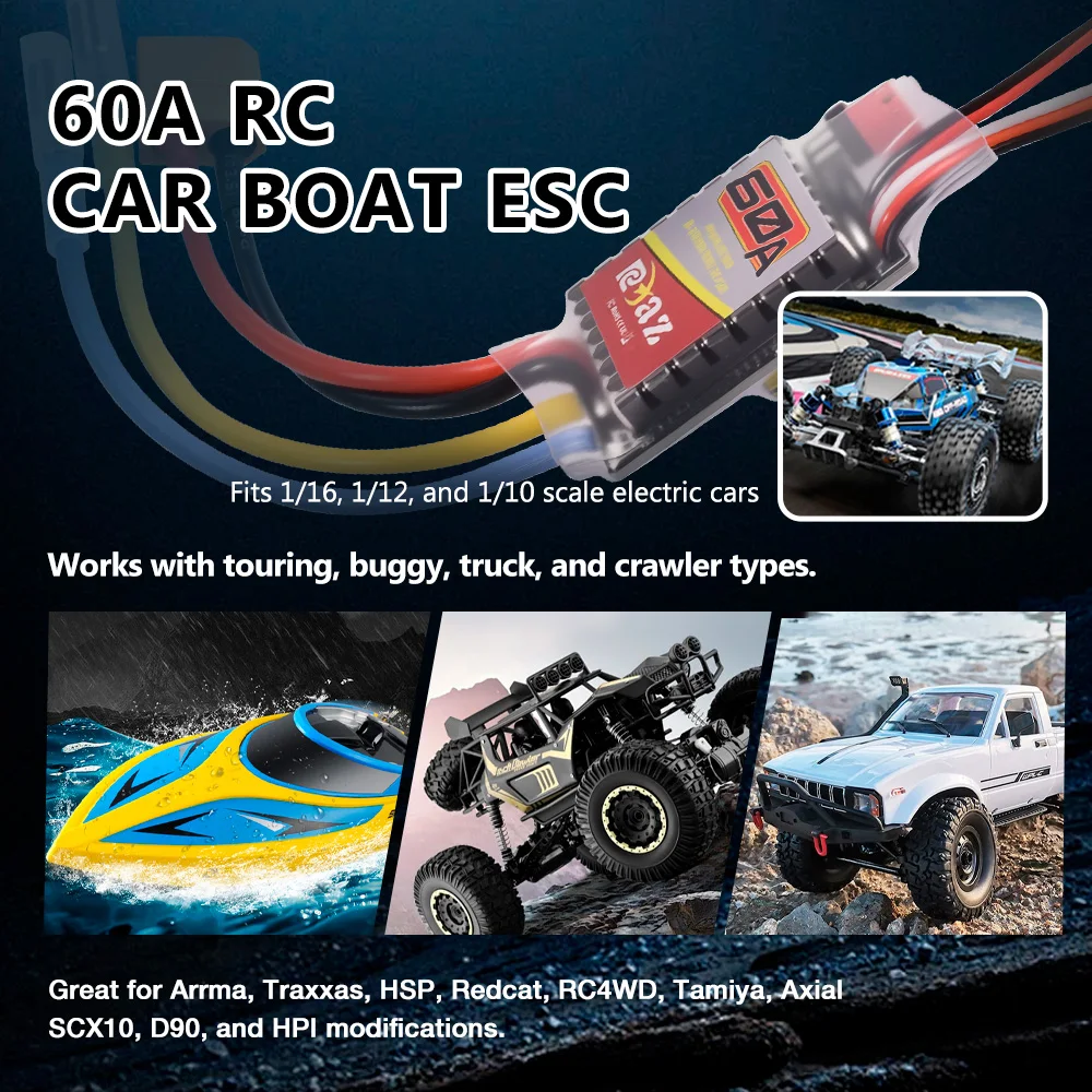 9IMOD 60A Brushed ESC 2-3S 5V/2A ESC Tamiya/T/XT60 Plug Optional For 380/390/540/550 Brushed Motors For 1/16 1/12 1/10 RC Cars