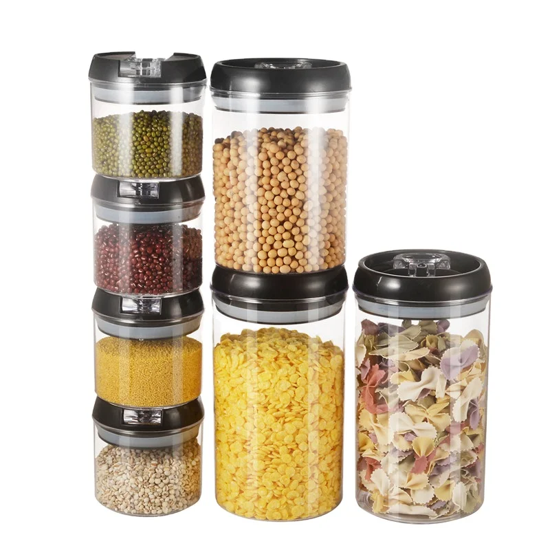

7 Pack Round Plastic Airtight Cookies Jar Spice Jars Airtight Storage Bottles & Jars