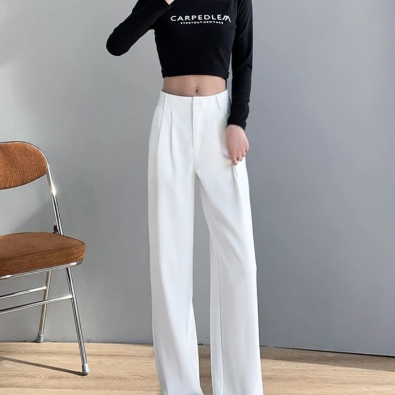 Clothing Tailoring Work White Women\'s Pants Office Trousers For Woman Straight Leg Buttons Black G With Youthful Emo Slacks 90s