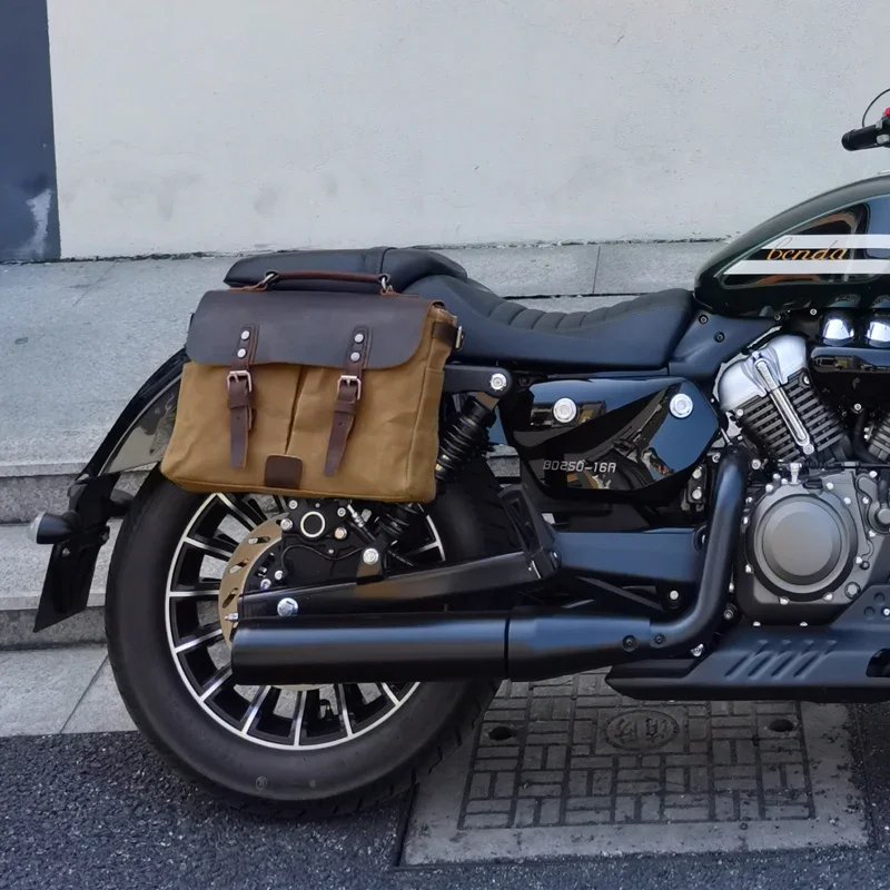 Suitable for gray stone 250 retro cowhide motorcycle modification accessories canvas side hanging bag