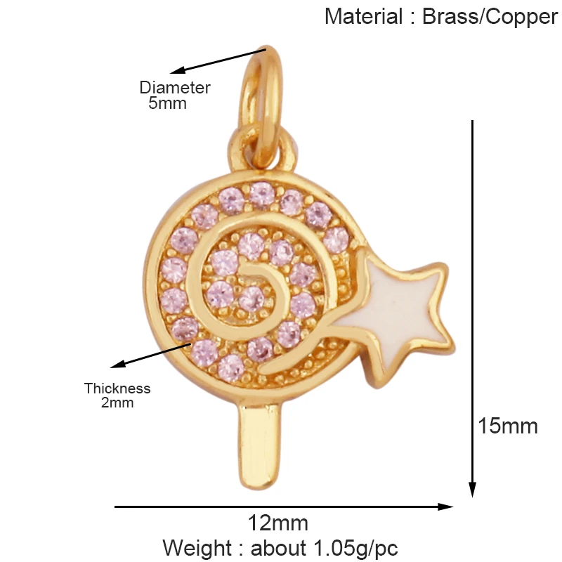 Delicacy Blue Moon Star Charm Pendant,Brass Pave Cubic Zirconia CZ Crystal,Necklace Bracelet Jewelry Accessories Supplies K56