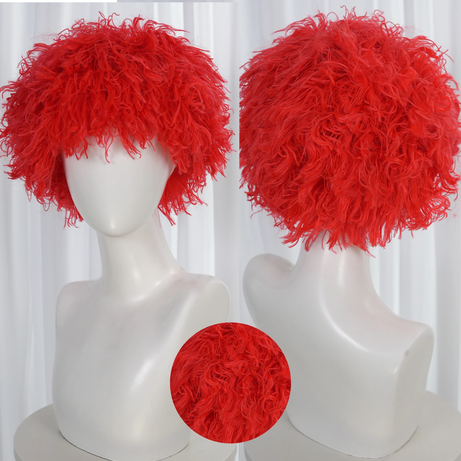 باروكة صناعية قصيرة من مادة الغزل الأحمر، رقيق وفرو، مناسبة لكل من الرجال والنساء، مناسبة للاستخدام في الحفلات